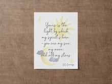 Load image into Gallery viewer, EE Cummings quote, Sun and Moon Wall art - you are my sun, my moon, and all my stars - Nursery Wall Art or Baby Shower Gift UNFRAMED
