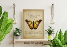 Load image into Gallery viewer, Maya Angelou Butterfly Quote &quot;We delight in the beauty of the butterfly...&quot; Bookish Wall Art, Book Shelf Decor
