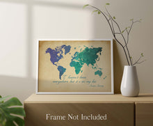 Load image into Gallery viewer, Susan Sontag Travel Quote Print &quot;I haven&#39;t been everywhere...&quot; Geometric World Map Art Wanderlust Wall Decor Adventure Lover Gift
