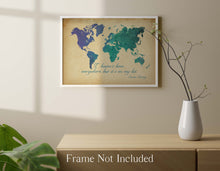 Load image into Gallery viewer, Susan Sontag Travel Quote Print &quot;I haven&#39;t been everywhere...&quot; Geometric World Map Art Wanderlust Wall Decor Adventure Lover Gift
