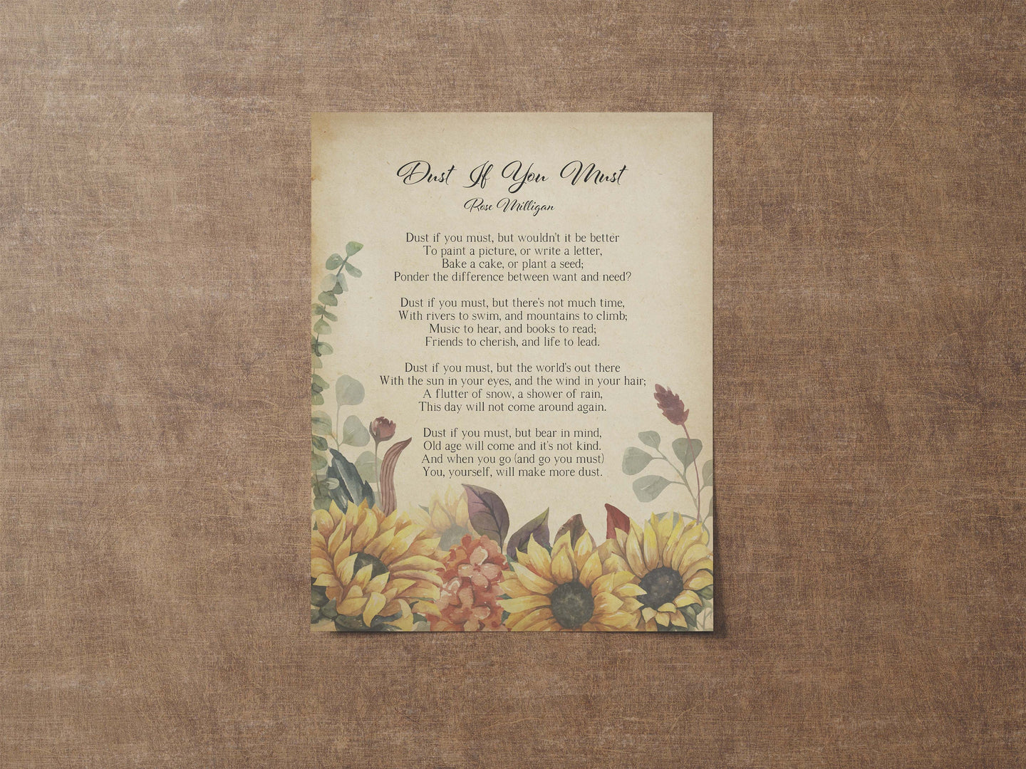 Dust If You Must Cute Poem Poster Print Illustrated Poetry Poem Print by Rose Milligan - Physical Art Print Without Frame
