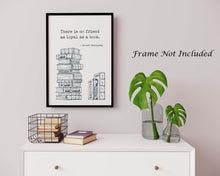 Load image into Gallery viewer, Ernest Hemingway Book Quote Print – Literary Wall Art, Book Lover Gift, Reading Decor, Book Stack Illustration Framed &amp; Unframed Options
