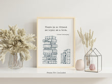 Load image into Gallery viewer, Ernest Hemingway Book Quote Print – Literary Wall Art, Book Lover Gift, Reading Decor, Book Stack Illustration Framed &amp; Unframed Options
