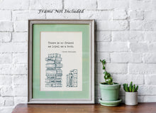 Load image into Gallery viewer, Ernest Hemingway Book Quote Print – Literary Wall Art, Book Lover Gift, Reading Decor, Book Stack Illustration Framed &amp; Unframed Options
