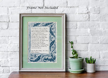Load image into Gallery viewer, Much Ado About Nothing Print – Shakespeare Quote Art, Don John Monologue, Literary Wall Decor, Victorian Style Border, Classic Theatre Gift
