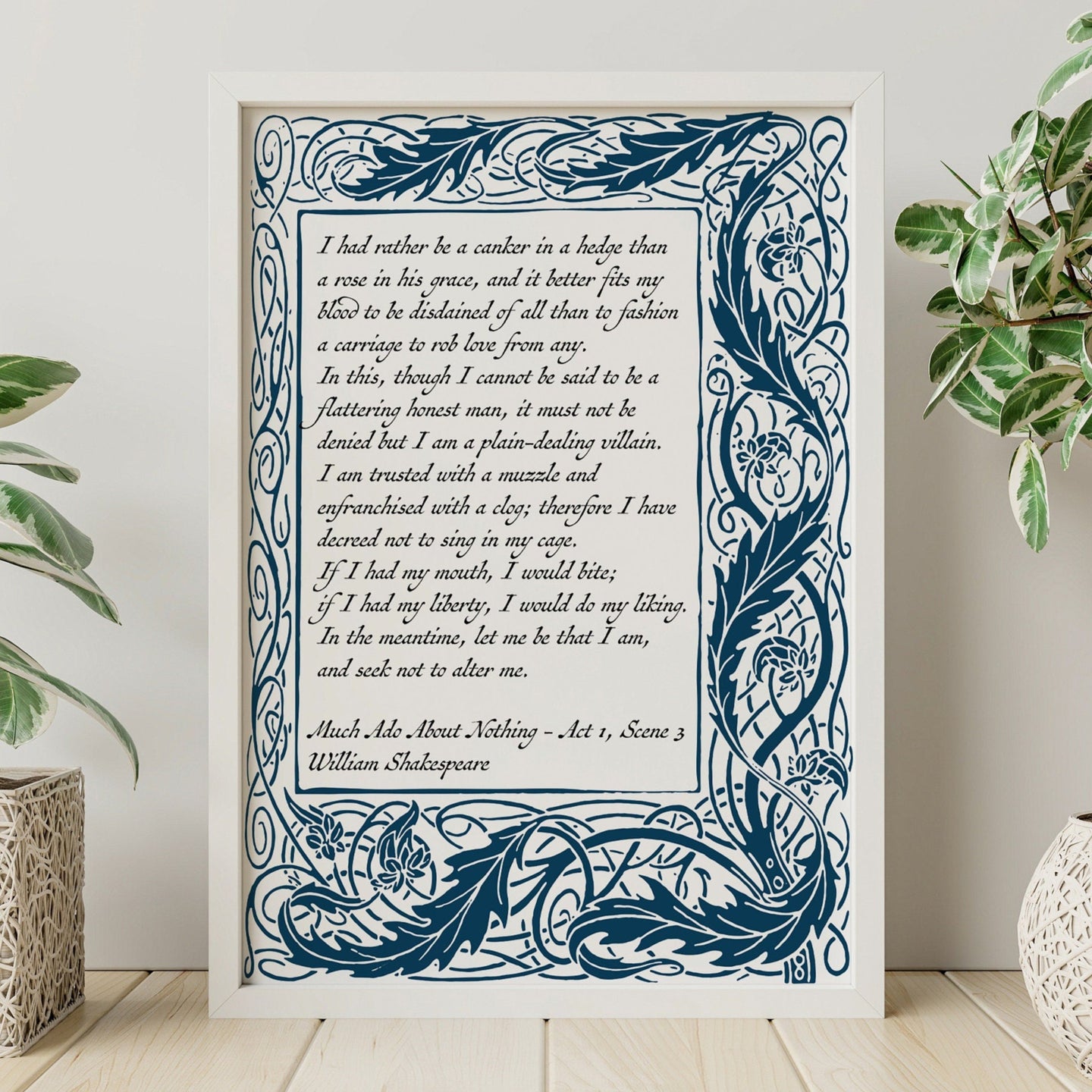 Much Ado About Nothing Print – Shakespeare Quote Art, Don John Monologue, Literary Wall Decor, Victorian Style Border, Classic Theatre Gift