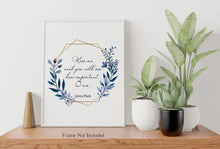 Load image into Gallery viewer, Sylvia Plath Quote Print – “Kiss Me” Literary Wall Art, Blue Floral Wreath Poster, Romantic Feminist Gift, Unframed Book Lover Decor

