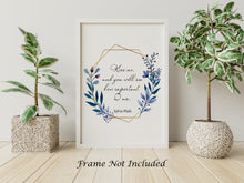 Load image into Gallery viewer, Sylvia Plath Quote Print – “Kiss Me” Literary Wall Art, Blue Floral Wreath Poster, Romantic Feminist Gift, Unframed Book Lover Decor
