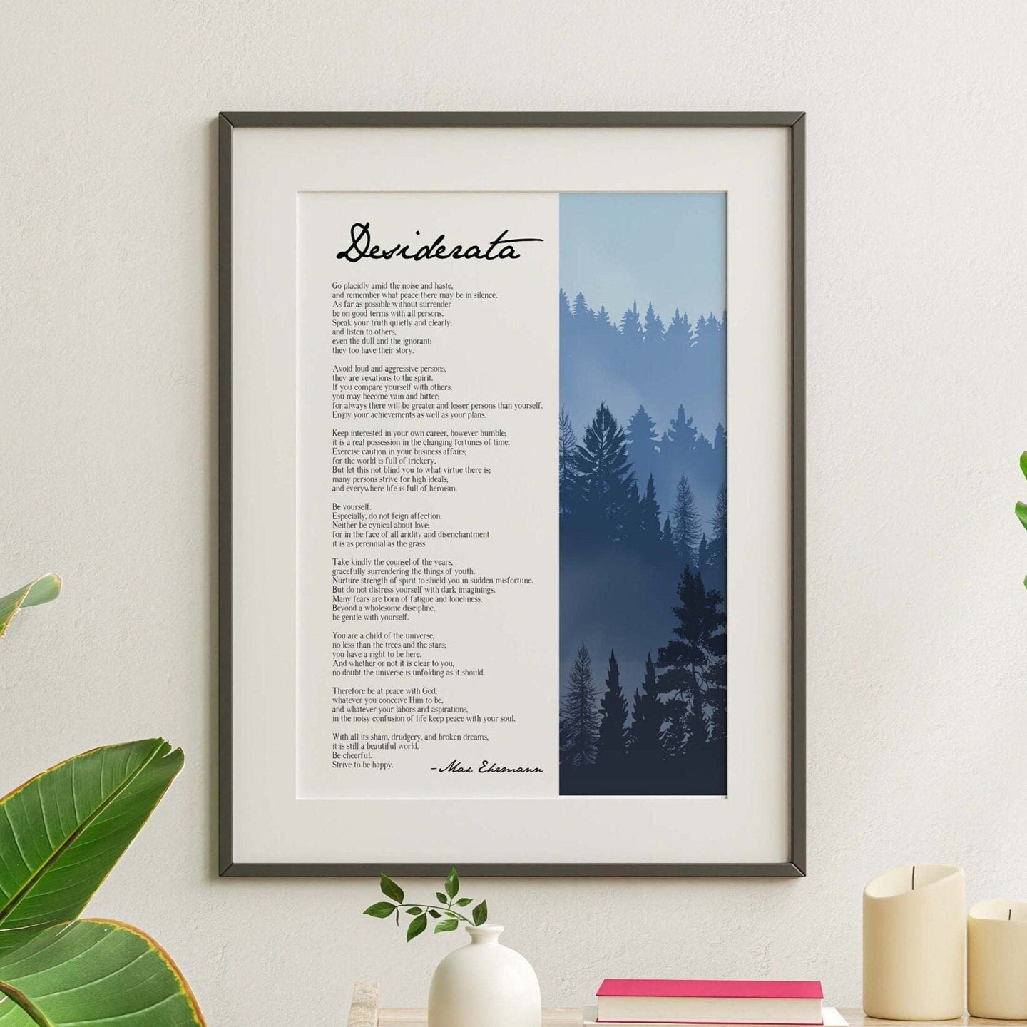 Desiderata print Poem By Max Ehrmann Illustrated poem poster print - forest illustration - Framed And Unframed Options