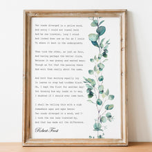 Load image into Gallery viewer, Robert Frost Poem - The Road Not Taken - Two Roads Diverged In A Wood - Watercolor Eucalyptus Print - UNFRAMED
