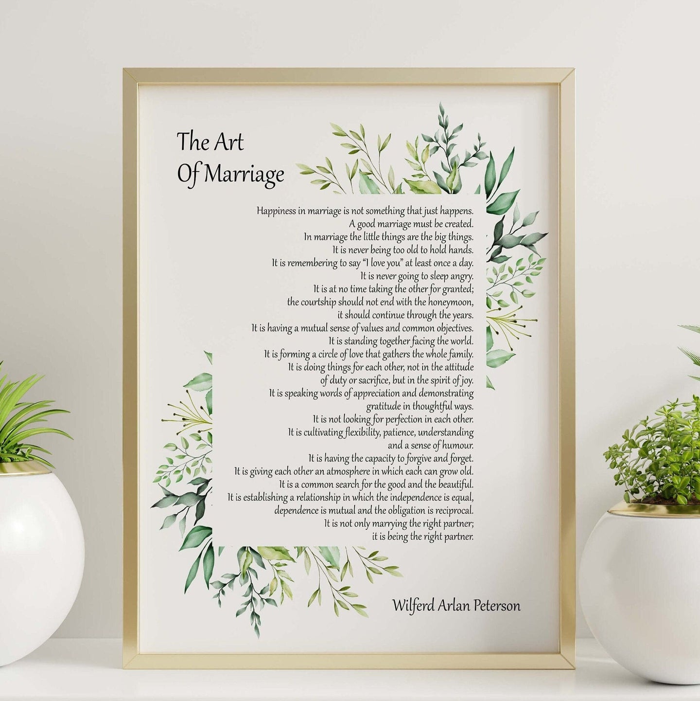 The Art Of Marriage by Wilferd Arlan Peterson Wedding poem wall art Ceremony reading - Framed And Unframed Options