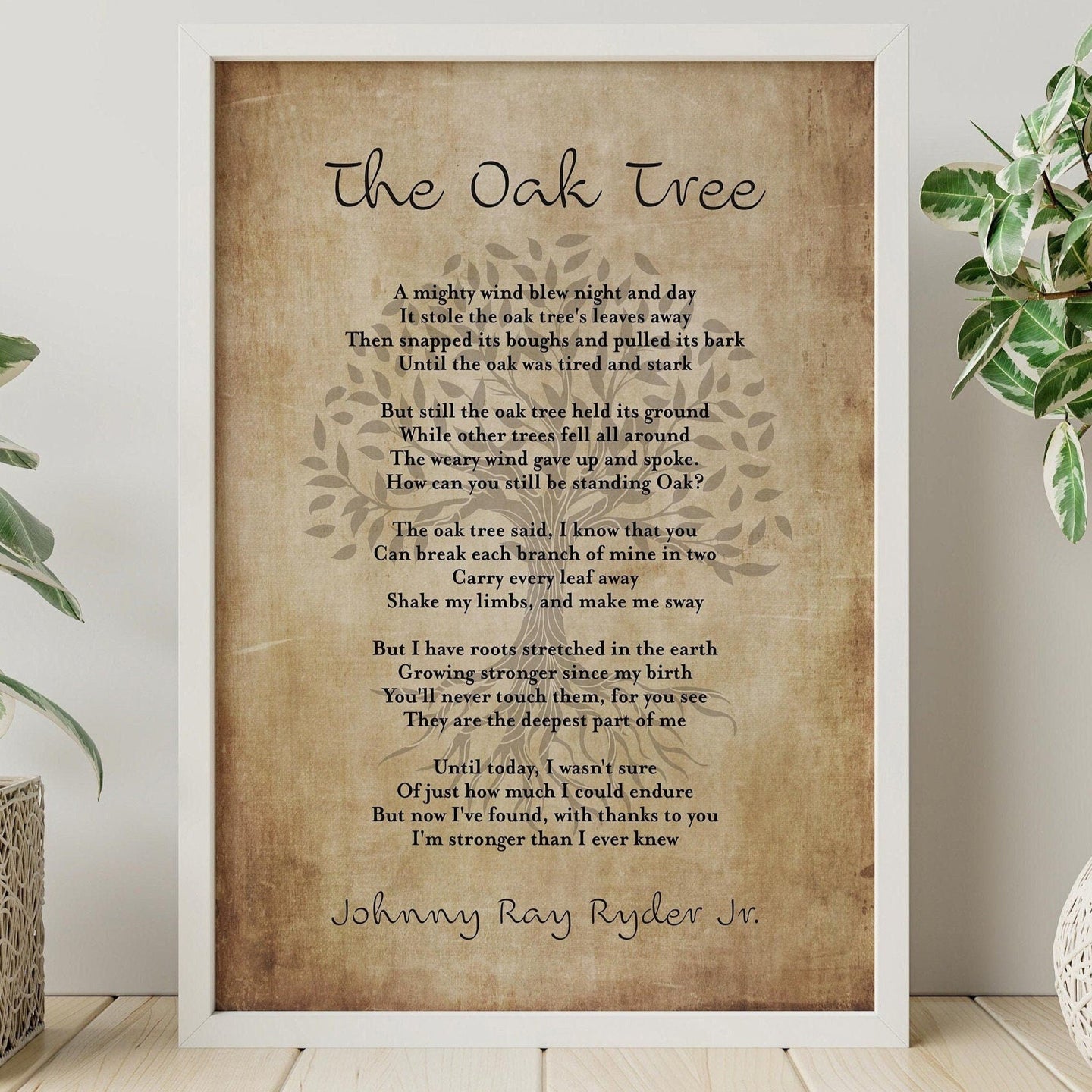The Oak Tree Poem By Johnny Ray Ryder Jr - Poem Poster Print - Poetry Wall Art - Physical Print Without Frame