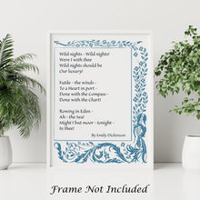 Load image into Gallery viewer, Emily Dickinson Poem Print – “Wild Nights” Romantic Poetry Wall Art, Aubrey Beardsley Print, Framed or Unframed Literary Gift
