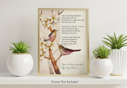 Hope is the thing with feathers Emily Dickinson Poetry Wall art - Physical Print Without Frame