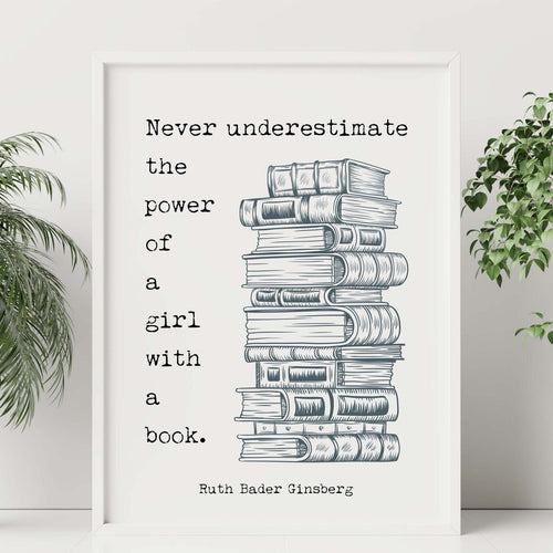 Ruth Bader Ginsburg Wall Art Never underestimate the power of a girl with a book - RBG Print - Physical Art Print Without Frame