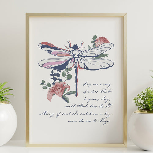 Sing me a song of a lass that is gone Poster Print - Skye Boat Song Print - Dragonfly Illustration - Physical Print Without Frame