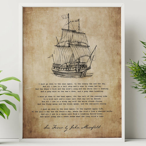 Sea Fever Poem by John Masefield Framed & Unframed Options