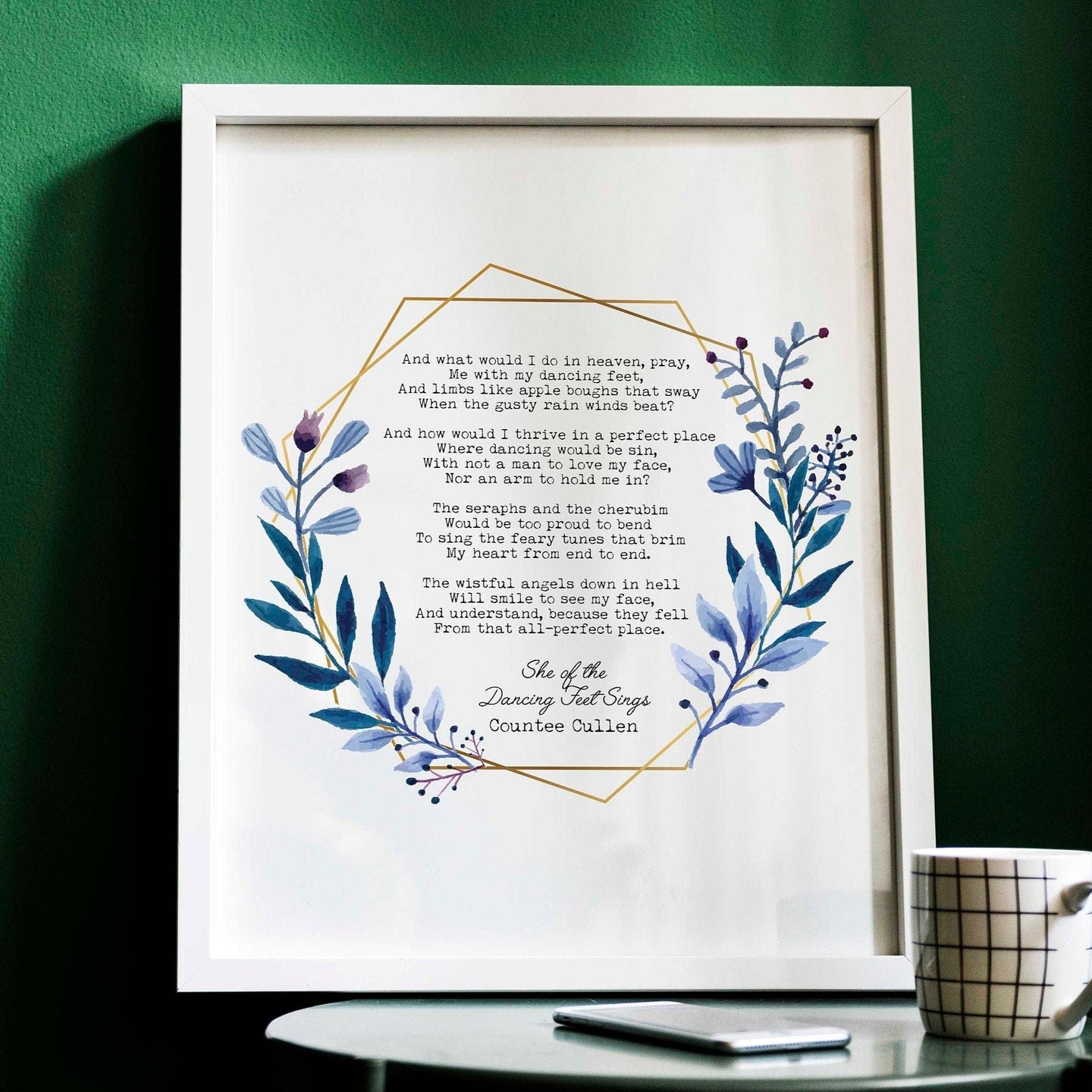 She of the Dancing Feet Sings Print, Countee Cullen Poetry Art, Literary Wall Decor, Watercolor Wreath Print, Harlem Renaissance Gift