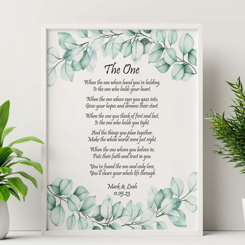 The One Personalized Wedding Poem Print - Love Poem, Marriage Poem, Wedding Reading, Framed & Unframed Options
