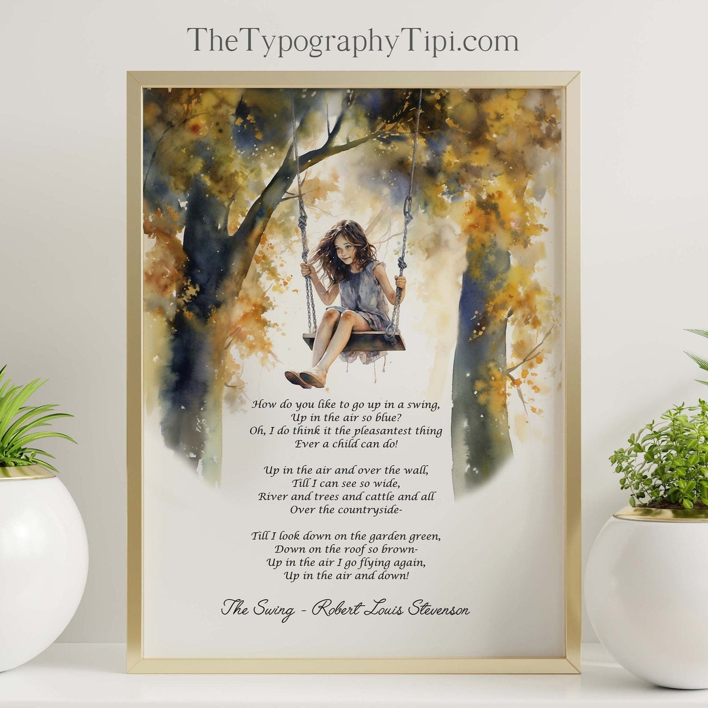The Swing Poem Print By Robert Louis Stevenson - A Child's Garden of Verses - Framed & Unframed Options