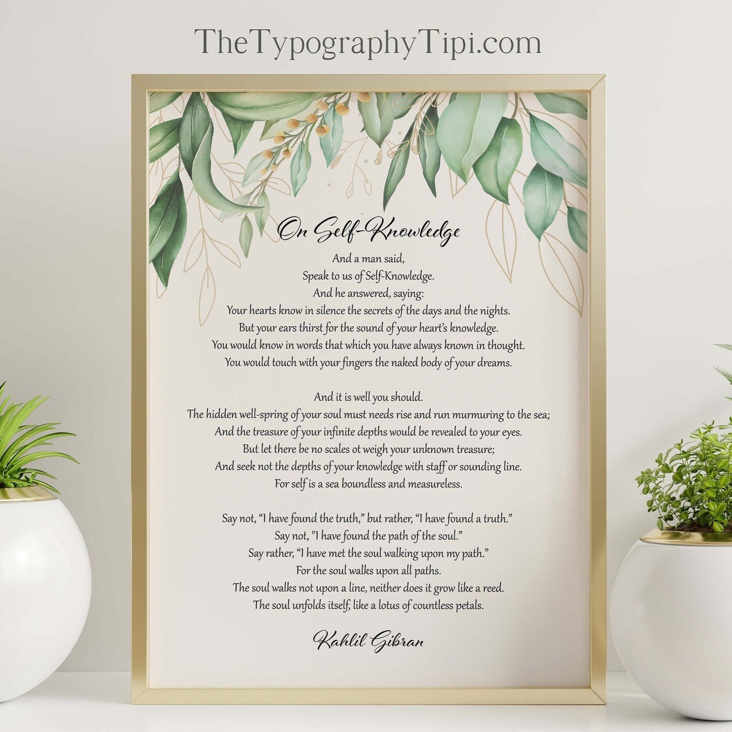 On Self-Knowledge Kahlil Gibran Poem Wall Art Print, Poetry wall art for self-discovery and awareness, The Prophet Framed & Unframed Options
