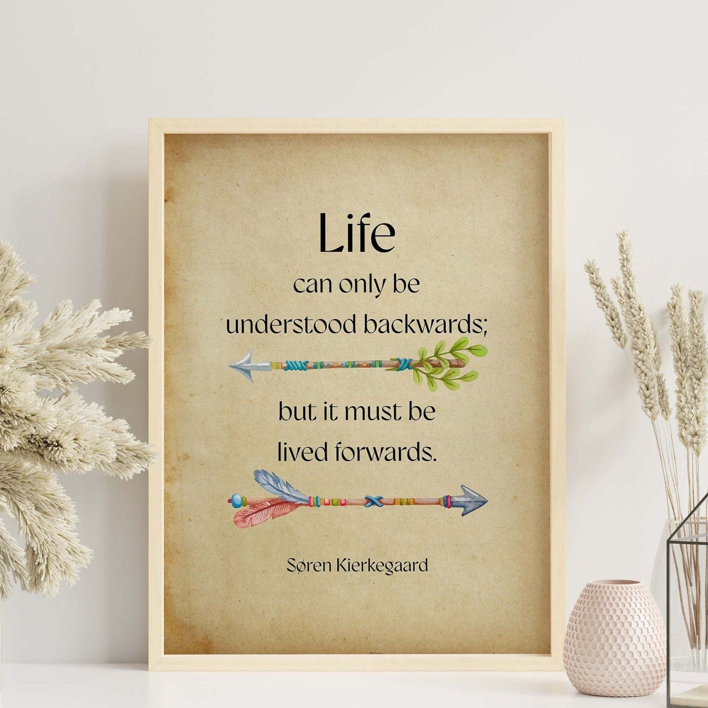 Soren Kierkegaard Quote Print, Life can only be understood backwards; but it must be lived forwards, Framed & Unframed Options