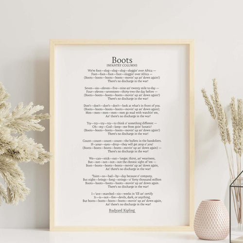 Boots Rudyard Kipling Poem Infantry Columns Print - Boots Song Poem Print Framed & Unframed Options
