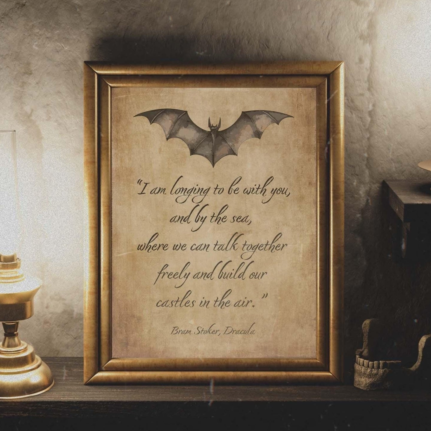 Dracula Book Quote Print Bram Stoker I am longing to be with you... Build our castles in the air Literary Wall Art Framed & Unframed Options