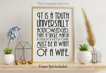 Load image into Gallery viewer, Jane Austen Quote Print – Pride and Prejudice Literary Wall Art, Classic Book Lover Gift, Minimalist Home Library Decor, Framed or Unframed

