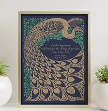 Load image into Gallery viewer, Sylvia Plath Quote Print &quot; I am, I am, I am&quot; – The Bell Jar Literary Art – Vintage Peacock Poster – Book Lover Gift – Framed or Unframed
