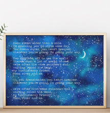 Load image into Gallery viewer, Moon River Lyrics Print: Watercolor Night Sky, Classic Song
