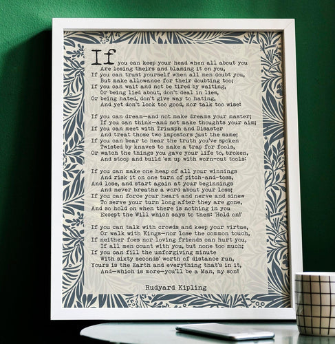 If Poem by Rudyard Kipling Print – Vintage William Morris Style Wall Art – Inspirational British Poetry Gift – Framed or Unframed