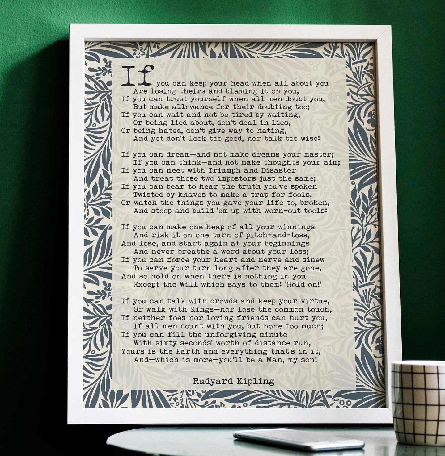 If Poem by Rudyard Kipling Print – Vintage William Morris Style Wall Art – Inspirational British Poetry Gift – Framed or Unframed