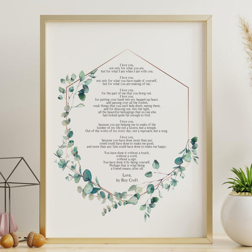 Love, By Roy Croft - Wedding poem wall art - I love you Poem UNFRAMED - Full Poem