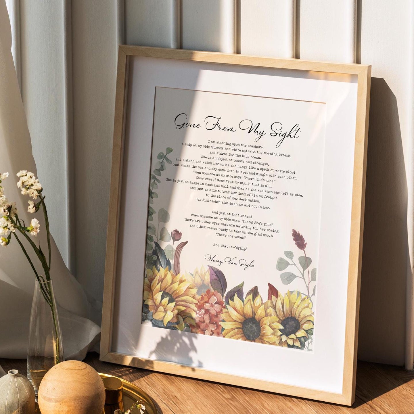 Gone From My Sight - Henry Van Dyke Poem - funeral Poetry UNFRAMED