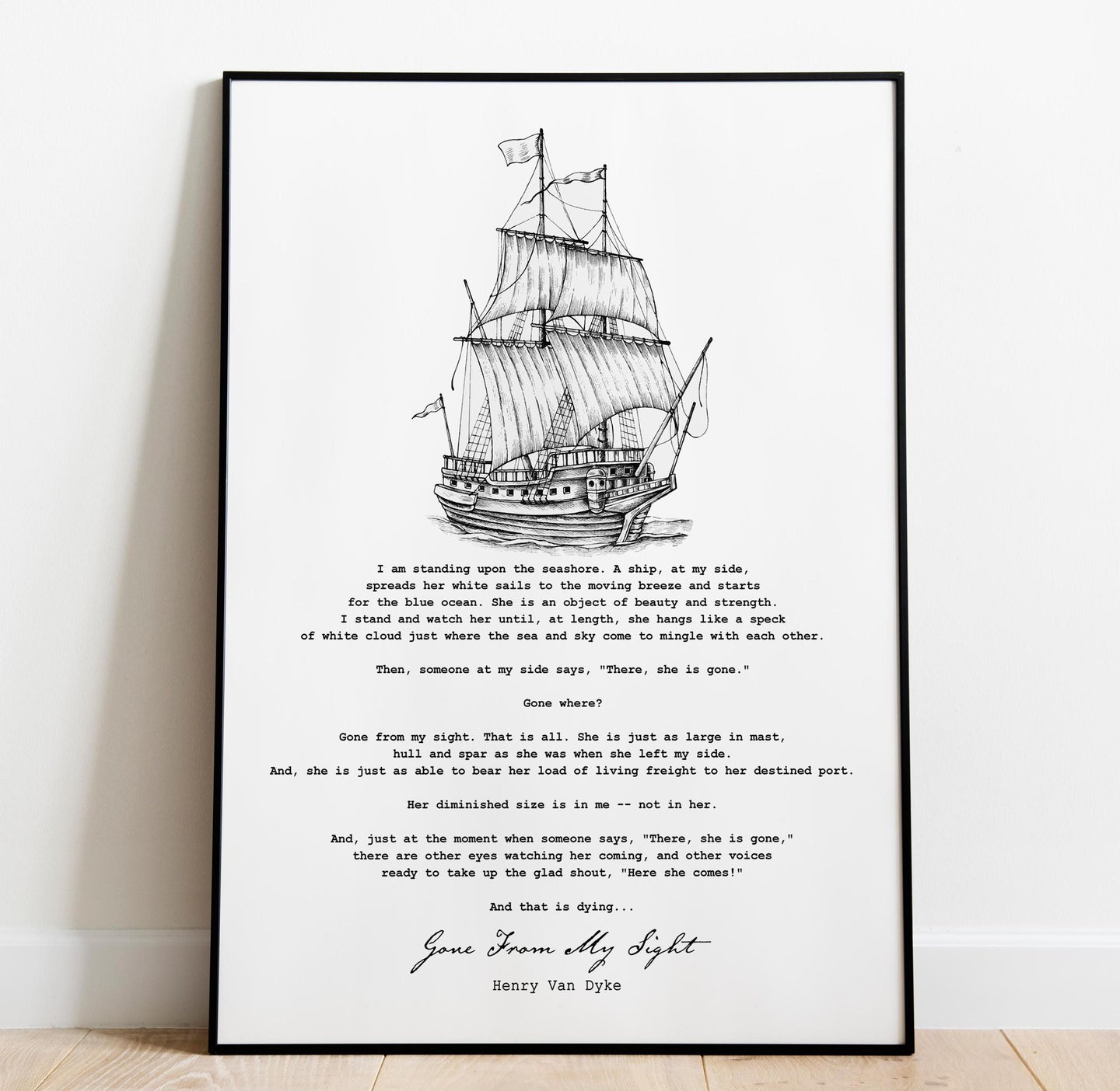Celebration of Life Gone From My Sight Memorial Poem Print – Henry Van Dyke Memorial Art – Black and White Poem Funeral or Sympathy Gift