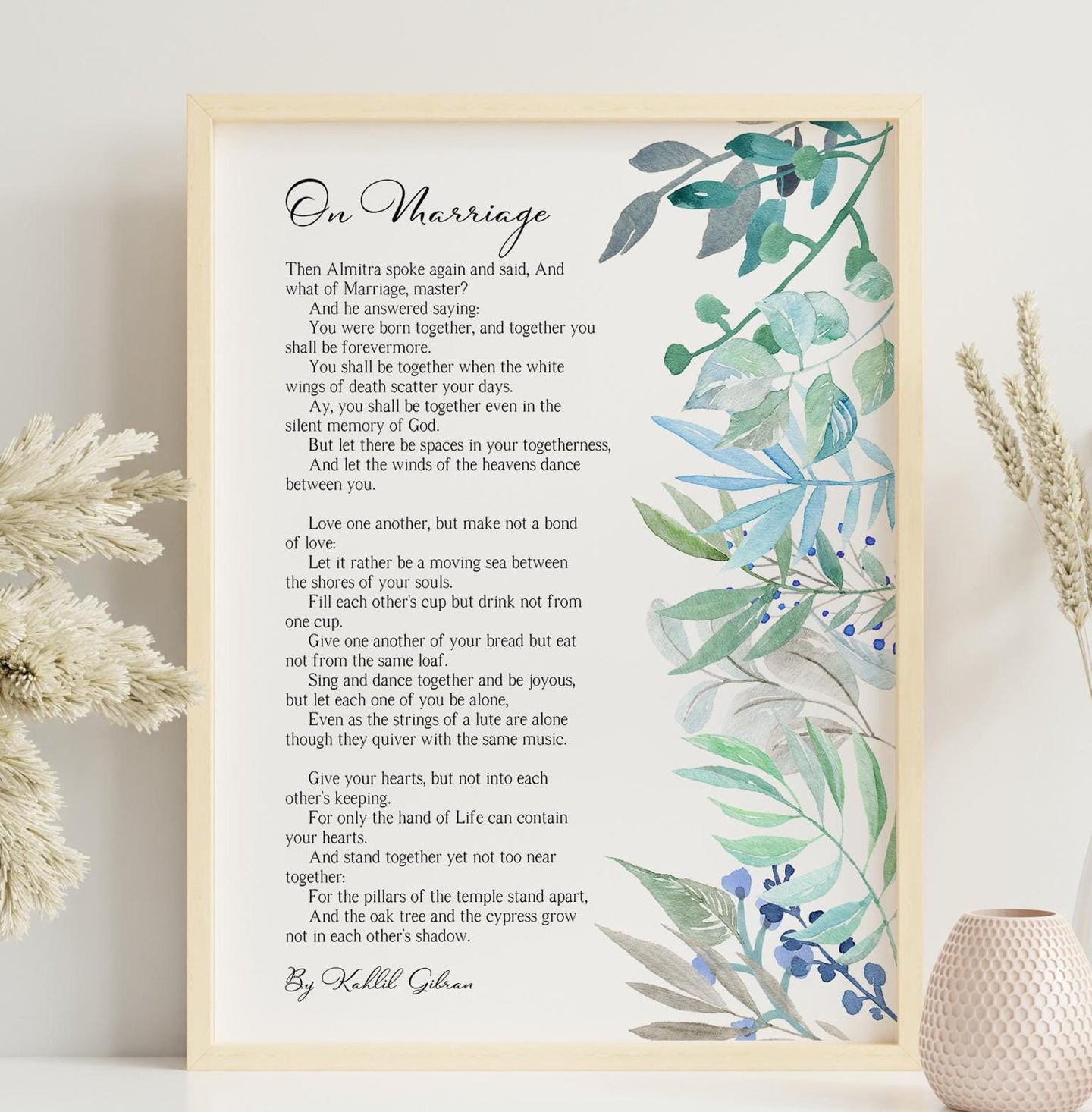 On Marriage Poem By Kahlil Gibran Wedding Gift - Framed & Unframed Options