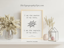 Load image into Gallery viewer, Invictus Poem Print – I Am the Master of My Fate – William Ernest Henley Quote Wall Art – Literary Decor for Home Office Framed or Unframed
