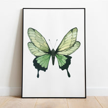 Load image into Gallery viewer, Green Butterfly Wall Art – Nature-Inspired Watercolor Print
