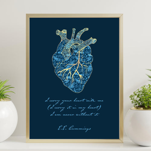 Kintsugi Heart - I carry your heart (I carry it in my heart) - E.E. Cummings Anatomical heart Art Print Home Decor poetry wall art Unframed