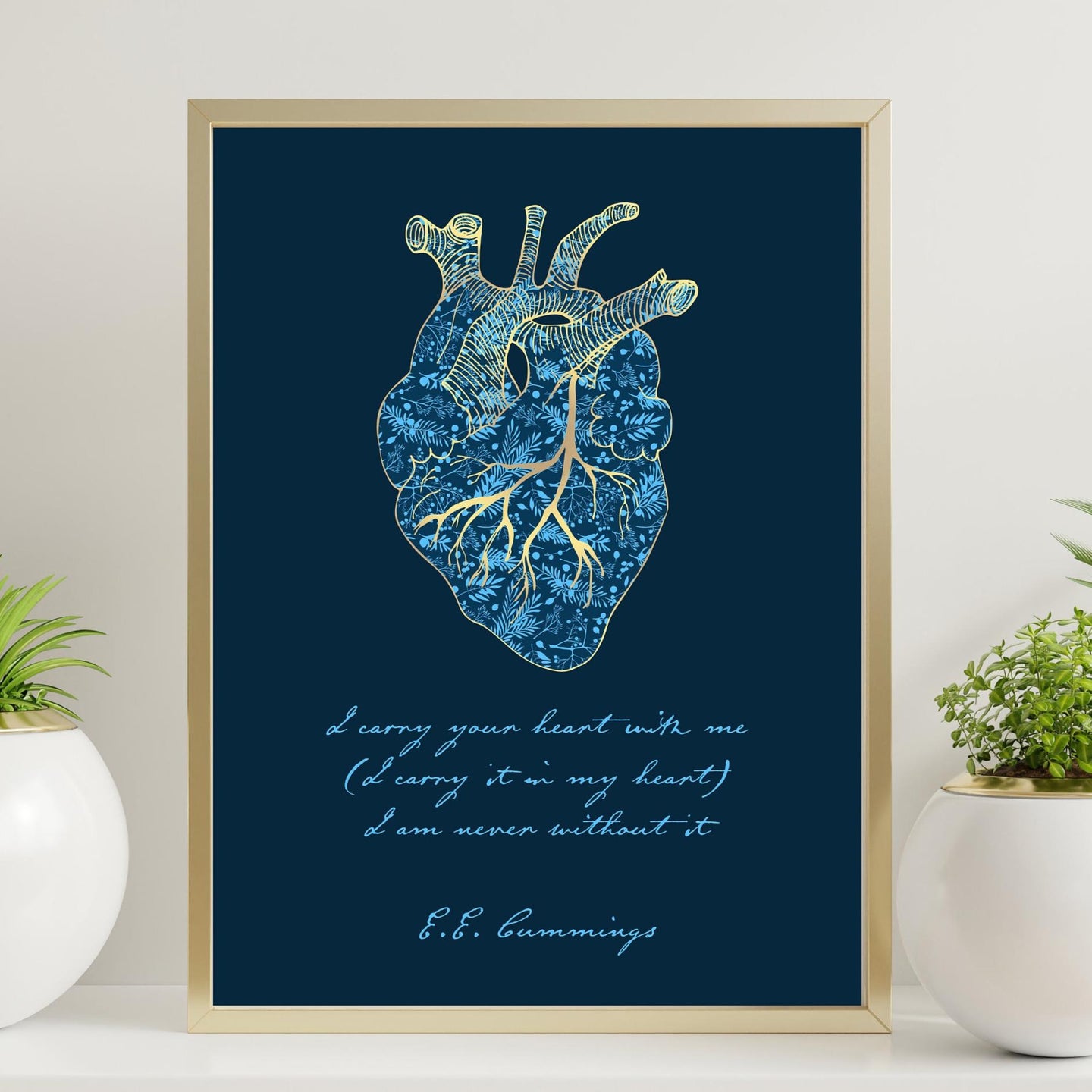 Kintsugi Heart - I carry your heart (I carry it in my heart) - E.E. Cummings Anatomical heart Art Print Home Decor poetry wall art Unframed