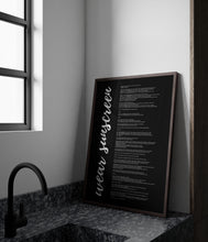 Load image into Gallery viewer, Wear Sunscreen Lyrics Print: Baz Luhrmann Sunscreen Poster
