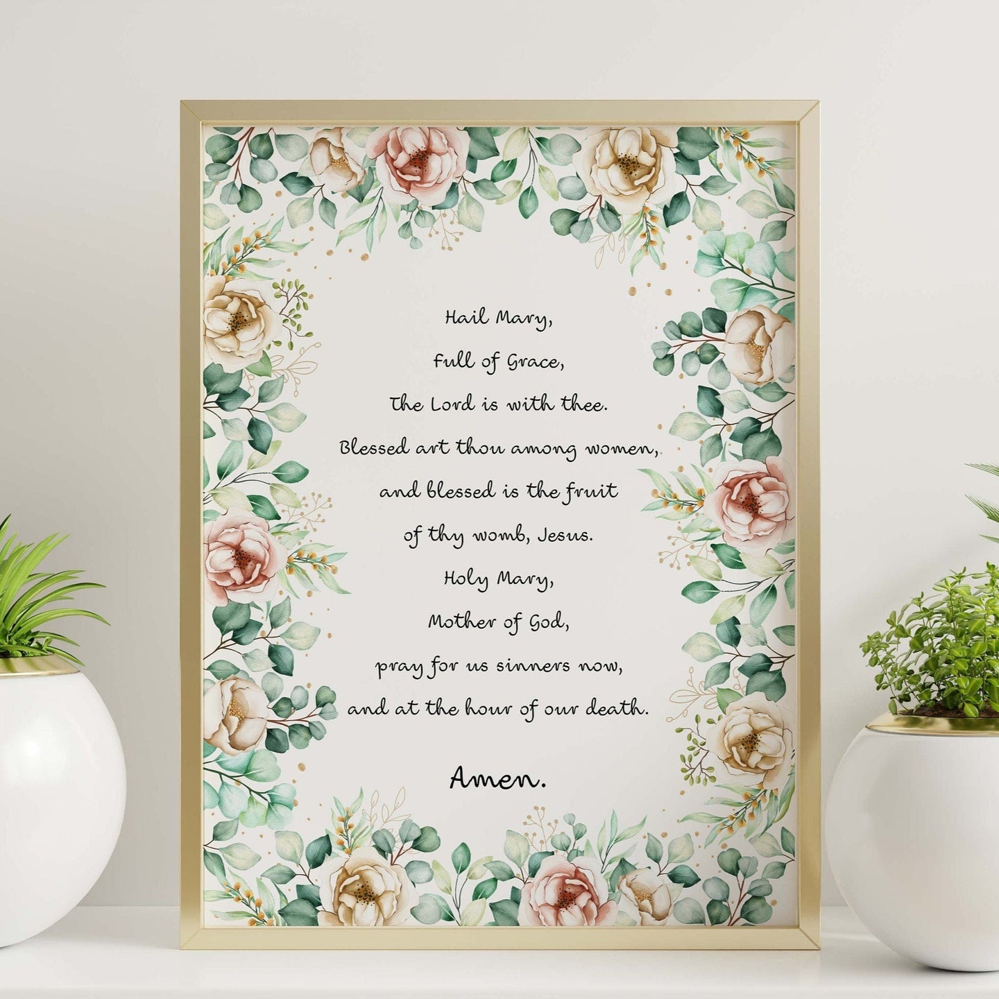 Hail Mary Prayer Print Hail Mary Full of Grace - Catholic Prayer Wall Art - Physical Print Without Frame