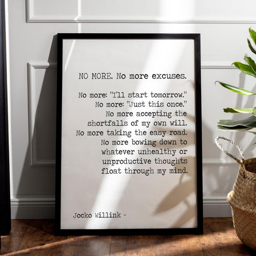 Jocko Willink Print No more excuses motivational podcast Discipline equals freedom book Home Office Wall Art UNFRAMED