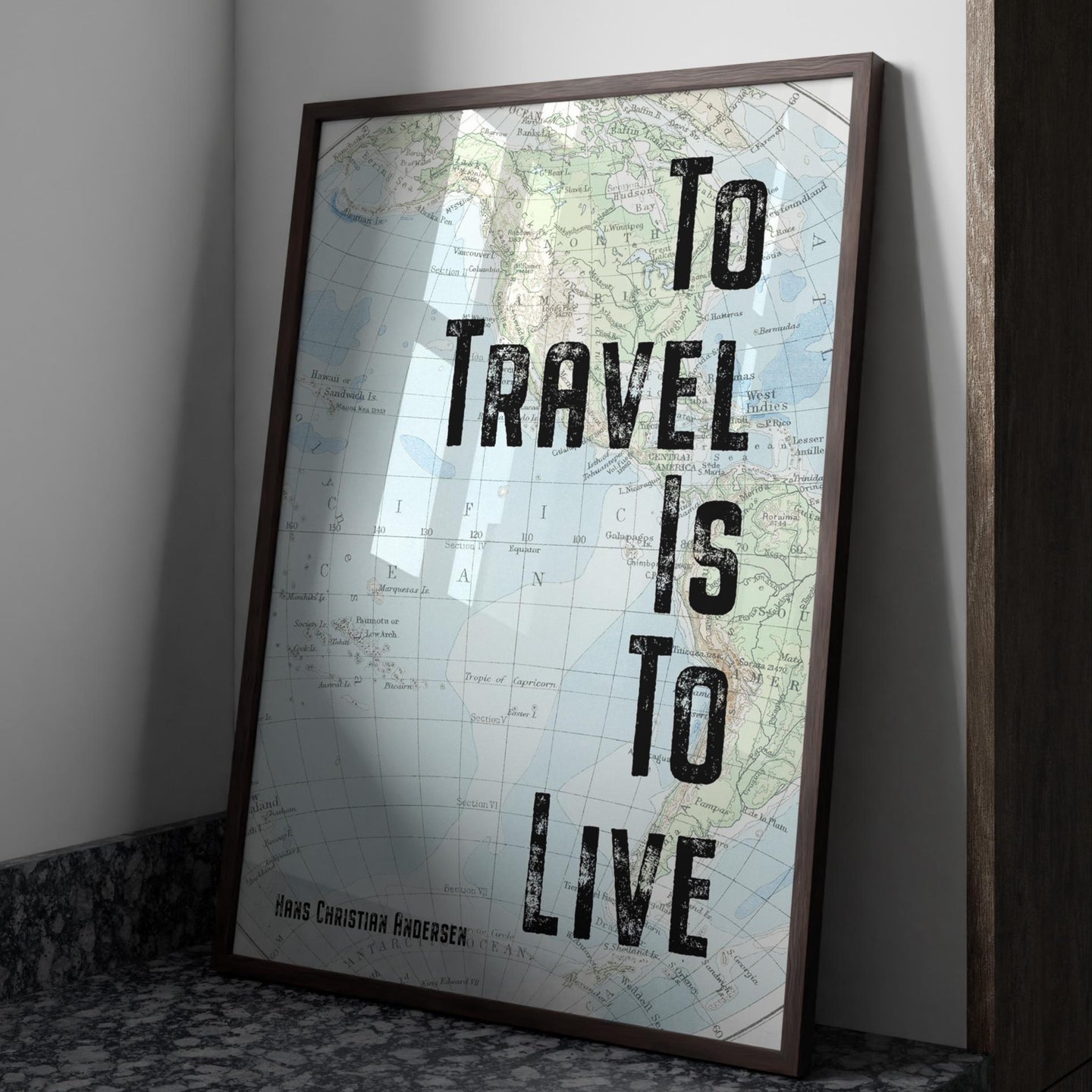 Travel Poster Hans Christian Andersen Quote - to travel is to live- travel Print for library office wall Art travel decor UNFRAMED