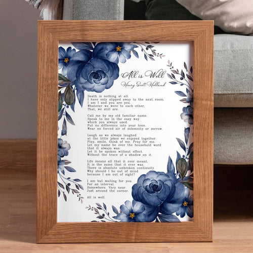 All Is Well Funeral Poem Print – In Loving Memory Art for Celebration of Life, 