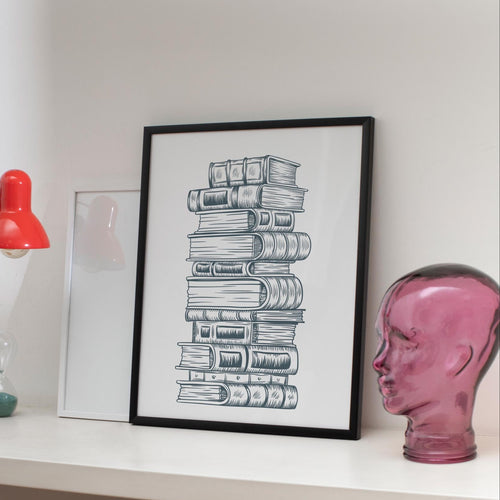 Stack Of Books Art Library Wall Art, Book Nook Decor, Reading Nook Decor, Book Shelf Decor, Bookish Wall Art, Framed & Unframed Options