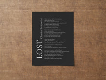 Load image into Gallery viewer, Charles Bukowski Poem Print “Lost” or &quot;To Hell and Back&quot; – Black and White Minimalist Literary Art
