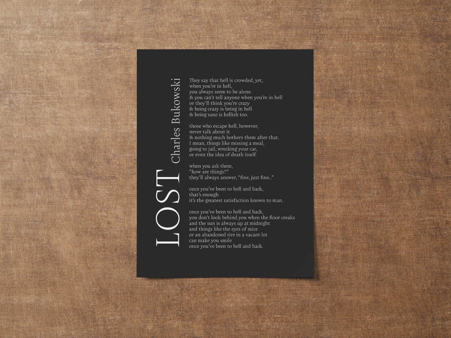 Charles Bukowski Poem Print “Lost” or 