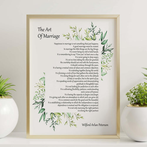The Art Of Marriage by Wilferd Arlan Peterson Wedding poem wall art Ceremony reading - Framed And Unframed Options